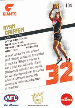2017 Select Certified #104 Ryan Griffen Back